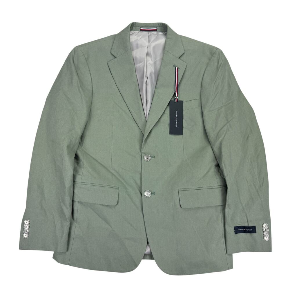 Tommy Hilfiger Mens Conrad Modern Fit Linen Blend Sport Coat Sage Green 38S